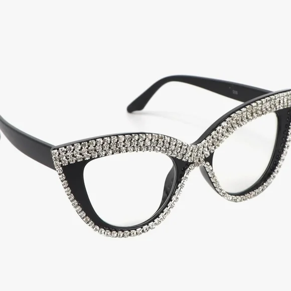 Elegant Black Rhinestone Cat-Eye Glasses - Picture 4 of 5